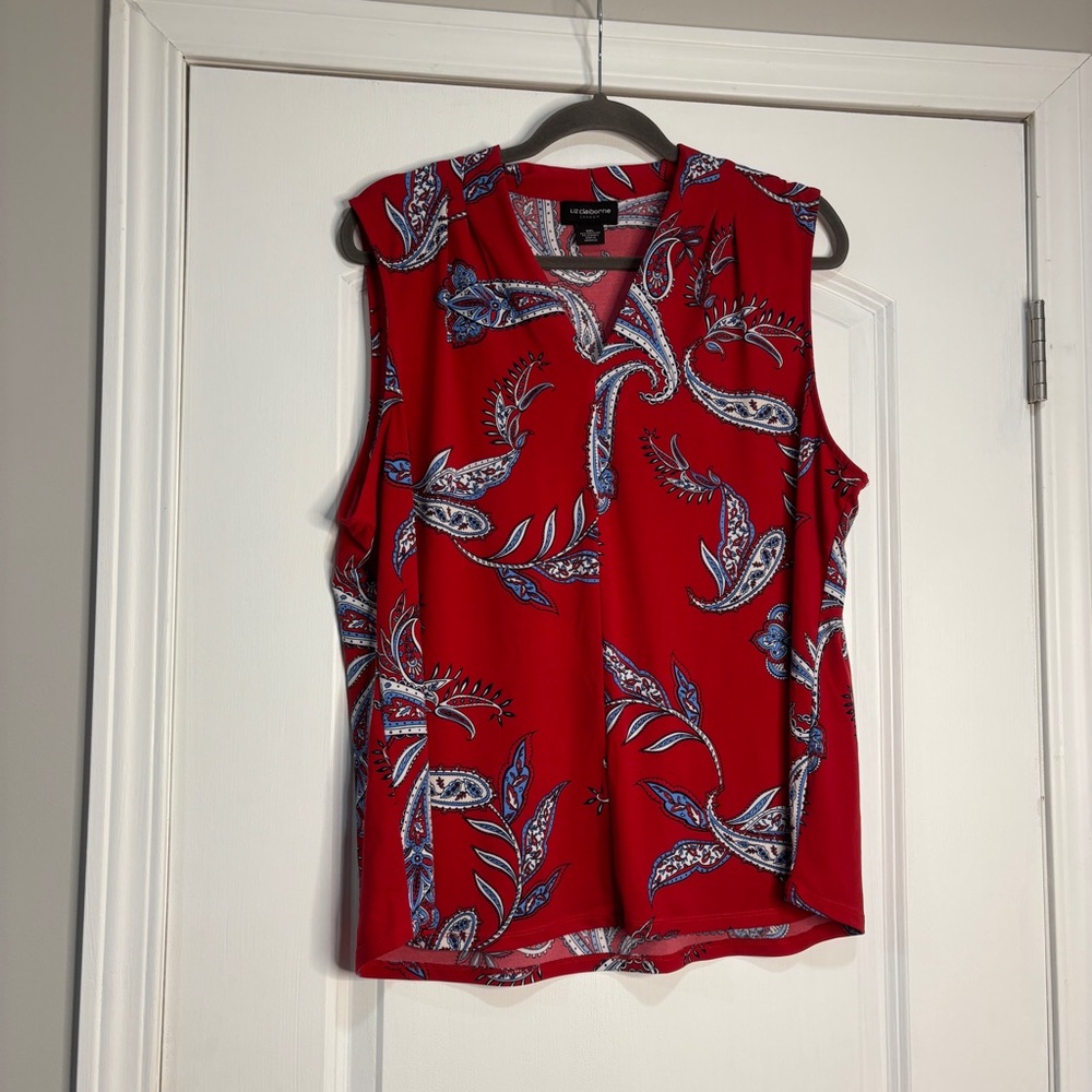 Liz Claiborne Red/Blue Paisley Sleeveless Blouse Size XXL
